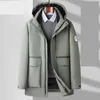 Piumino d'oca grigio 90, nuovo cappuccio invernale di media lunghezza, giacca da uomo spessa fredda e calda