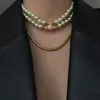 Designer de jóias pulseira ímã fecho saturno pérola colar dupla camada gargantilha clavícula acessório corrente