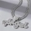 Ожерелья с подвесками Iced Out Chain Bling Хип-хоп Ожерелье в форме сердца CZ Цирконий Буква АНГЕЛ Шарм Мужчины Женщины Мода Jewelr351D