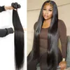 Wefts Straight Human Hair Bundles with Lace Frontal Closure Brazilian Hair Weave 3 Bundles with Closure for Black Women Non Remy Hair