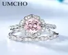 UMCHO Solid Sterling Silver Morganite Rings For Women Engagement Anniversary Band Ring Set Pink Gemstone Valentine039s Gift LY12751506
