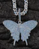 Iced Out Animal Big Butterfly Pendant Necklace with Blue Cuban Chain Silver Blue Gold Plated Mens Hip Hop Bling Jewelry Gift2294572