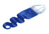 4x4 Transparent spetsstängning endast färgat blått mänskligt hår Förplukt brasiliansk kroppsvåg Remy Hair4377012