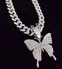 Men Women Hip Hop Iced Out Bling butterfly Pendant Necklace with 1m Miami Cuban Chain HipHop Necklac Fashion Charm Jewelry277z9021117