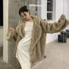 Faux Fox Fur Coat Women Winter Warm Cardigan Jacket Lambswool Mid-Length Lapel Loose Plush Coat Oversized Teddy Jacket 231226