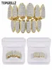 Europe and America Hip Hop Iced Out CZ Gold Teeth Grillz Caps Top Bottom Diamond Teeth Grillzs Set Men Women Grills8464661