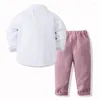 Conjuntos de ropa 4 piezas Primavera Otoño Ropa para niños Niños Moda coreana Caballero A cuadros Manga larga Tops Pantalones Niños Boutique BC807