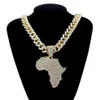 Collier pendentif carte de l'afrique en cristal pour femmes et hommes, accessoires Hip Hop, bijoux, ras du cou, chaîne à maillons cubains, cadeau 237I