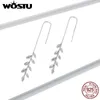 Noeud WOSTU boucles d'oreilles goutte 925 en argent Sterling brillant Zircon chaîne lien blé conception longues boucles d'oreilles pour les femmes bijoux CTE447