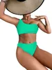 2023 Sexig ribbad bikini kvinnors baddräkter En axel badkläder kvinnor biquini solid brasilianska bikinis set baddräkter släpp 231225