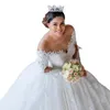 Eleganta långa ärmar prinsessor bollklänningar klänningar 2024 NYT TIERED TULLE LACE APPLIKES CRYSTALS Pärlade svep Train Wedding Dress Brudklänningar Vestido de Noiva 403