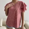 Camicette da donna alla moda da donna taglie forti pieghettate a maniche corte con stampa a pois girocollo T-shirt tunica top elegante