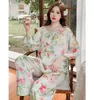 Vêtements de nuit pour femmes Style chinois Femme Pyjamas Set Imprimer Été Femmes Soyeux Satin Pijamas Costume Col Rond Nightsuits Vêtements À La Maison