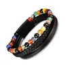 Bangle Vintage Stainless Steel Men's Multi-Layer Woven Bracelet Natural Agate Beads Leather