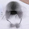 Chapéu de pele para mulheres natural guaxinim pele de raposa russo ushanka chapéus inverno grosso orelhas quentes moda trapper bombardeiro neve boné 231225