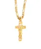 24 k Solid Fine Yellow Gold GF Mens Jesus Crucifix Pendant Frame 3mm Italian Figaro Link Chain Necklace 60cm2208758