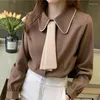 Blusas de mujer Blusa Mujer Estilo coreano Suelto Todo fósforo Elegante Tierno Dulce Cuello vuelto Temperamento maduro Oficina Señora Especial