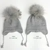 Janefur生まれた幼児ビーニーハットEarflaps Angora Soft Warm Faux Fur Pom Capかわいい子供冬のボブル帽子03y 231225