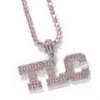 Collier avec pendentif en forme de Baguette rose, lettres solides, nom personnalisé, avec chaîne de Tennis, bijoux personnalisés glacés, 2272