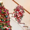 Flores decorativas porta swag natal vermelho e branco doces artificiais para decorar grinaldas com árvore de cabeça para baixo feriado