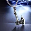 Celtic Wolf Crow Double Sided Ax Pendant Men's Necklace Rostfritt stålkedja Hip Hop Viking Pirate Punk Rock Gothic Rapper Jewelry Wholesale Bijoux