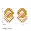 Dingle örhängen Minar Dainty Imitation Pearl Hollow Out Double Twisted Square Drop For Women 18K Gold PVD Plated Titanium Steel Earring