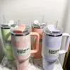 ABD Stok Söndürücü 40Oz Tumbler Tie Boya açık mavi pembe leopar sapı kapaklı saman kupa su şişesi tozu kaplama açık kamp bardağı e1226