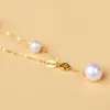 NYMPH Real 18K Gold Necklace Pendnat Fine Jewelry Round Natural Freshwater Pearl Pure AU750 Chain for Women Wedding Gift X535 231225