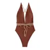 Costume da bagno donna scollo profondo tinta unita tinta unita cinturino ad asciugatura rapida nuoto scollo all'americana surf immersioni Lady monokini sport acquatici 231225