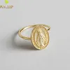 FlyLeaf Gold Virgin Mary Round Brand Open Rings for Women High Quality 100% 925 Sterling Silver Lady Religion Jewelry212Q