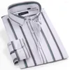 Men's Dress Shirts Contrast Striped Button Collar Long Sleeve Shirt Without Pocket Comfortable Soft Slim-fit Smart Casual