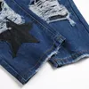 Jeans pour hommes Biker Punk Style Bleu Lettre déchirée Broderie Mi-taille Jambe droite Pantalon de mendiant Hip Hop Mode Applique Vêtements