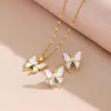 Colliers avec pendentif en forme de papillon blanc, boucles d'oreilles pour femmes, usage quotidien, ensemble de bijoux en acier inoxydable 316L, cadeau de fête pour filles