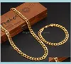 Classics Fashionable Real 24K Yellow Gold Gf Mens Woman Necklace Bracelet Jewelry Sets Solid Curb Chain Abrasion Resistant Drop De5520883