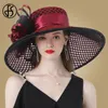 FS Purple Ladies Fascinator Hats Wedding K Hatts for Women Church Hat Flower Hats Stora Wide Brim Fedora Organza Hat 231225