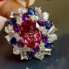 Cluster Rings RUZZALLATI Luxury Colorful Cubic Zirconia Wedding For Women Silver Color Vintage Cocktail Finger Jewelry