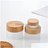 Cream Jar Wholesale Frosted Glass Cream Jars Natural Bamboo Lids Empty Refillable Cosmetic Container Bottles Sample 5G 15G 3 Dhgarden Dhfgm