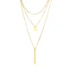 Boho Mehrschichtige Bar-Halskette mit langer Kette für Damen, Edelstahlschmuck, Goldton225J9698895