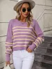 Kadın Sweaters Sıradan Yuvarlak Boyun Knited Gevşek Kültür Çizgili Süvari Sonbahar ve Kış Üstü