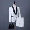 2023 Nya mäns tre-stycken koreansk stil kostym Slim White Professional Best Man Groom Dress med Bow Tie Tuxedo