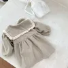 Meisjesjurken 2023 Herfst Meisjes Baby Mori Corduroy Rok Veelzijdige Casual Kanten Poppenhalsjurk Wintermeisjes