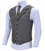 Herenvesten Tweed Heren Zakelijk Vest Boutique Wol Plaid Slim Fit Visgraat Grijs Katoenen Pakvest voor Bruiloft Bruidsjonkers