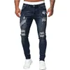 Jeans pour hommes Casual Stretch Fashion Personnalité Trous déchirés Slim Petits pieds Moto et simple