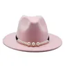 Fedora solide élégant perle ceinture boucle classique hiver femmes chapeaux rose fascinator mariage formel feutre chapeau femmes 3004102
