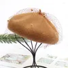 Berets 2023 Wool Beret Women's Autumn And Winter Mesh British Retro Lace Small Hat Painter Fashion Warm Turbante Mujer