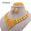 Boucles d'oreilles Collier Ensembles de Bijoux Dubaï 24k Couleur Or Mariage Africain Cadeaux De Mariée Pour Les Femmes Bracelet Bague Ensemble Bijoux Collares2248