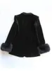 Kadınlar Kürk Kollu Kadife Blazer Ceket Ofis Bayanlar Siyah İnce Fit İş Takım Ceket Yüksek Kalite Sonbahar Partisi Dış Giyim Paltoları 231225