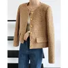 Kvinnorjackor Autumn Korean Senior Tweed Jacket Fashion Luxury Celebrity Round Neck Single-Breasted Short Top Coat Blazer