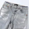 Jeans de créateur Jeans violets High Street enduit peinture argent pantalons pour hommes en détresse jeans pour hommes marque de mode jeans violets