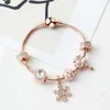 Nya Rose Gold Loose Pärlor Snöflinga Pendant Bangle Charm Bead Armband för tjej DIY -smycken som julklapp302O